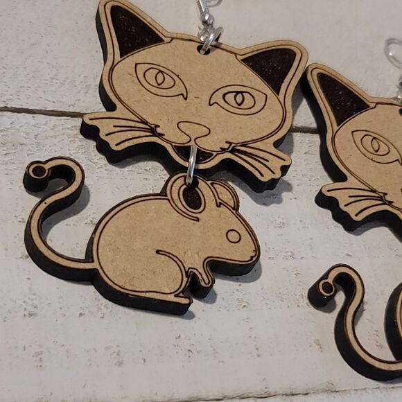 Handmade Cat and Mouse Earrings #3 - Picture 3 of 7
